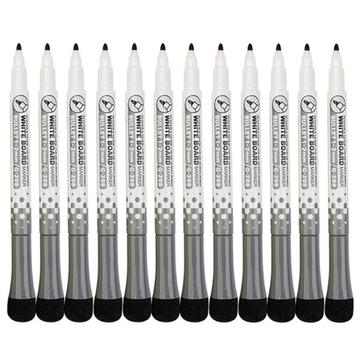 12-Pack Whiteboard Markers with Eraser - Black