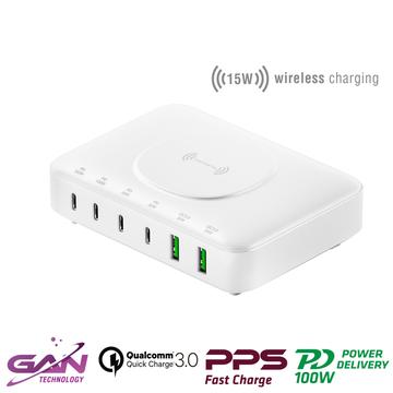 4smarts 7-in-1 GaN Charging Station - 100W, 4x USB-C, 2x USB-A - White