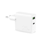 Rýchla sieťová nabíjačka Puro PD - 25 W, USB-A, USB-C - biela