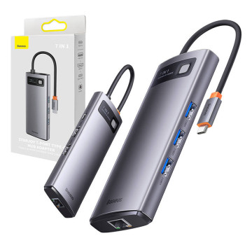 Rozbočovač 7v1 Baseus Metal Gleam Series WKWG040013, USB-C na 3x USB 3.0 + HDMI + USB-C PD + VGA + Ethernet RJ45