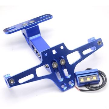 Adjustable CNC Aluminum Alloy Motorcycle License Plate Holder Bike Light Telescopic Bracket with LED Light - Blue