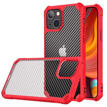 Anti-shock iPhone 14 Plus Hybrid Case - Carbon Fiber - Red