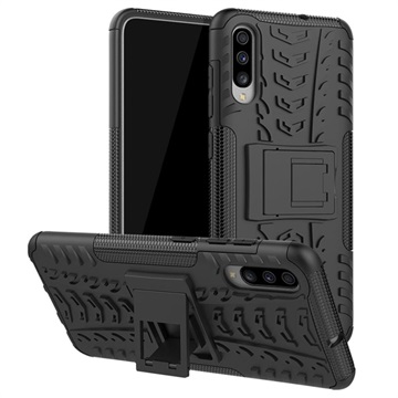 Anti -Slip Samsung Galaxy A70 Hybrid Case s Kickstandom - čierny