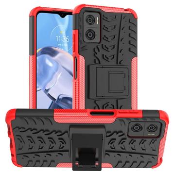 Anti-Slip Motorola Moto E22/E22i Hybrid Case so stojanom - Červená / čierna