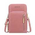 BAELLERRY N0110 Women Double Layer Zipper Wallet PU Leather Cellphone Purse with Shoulder Strap - Dark Pink