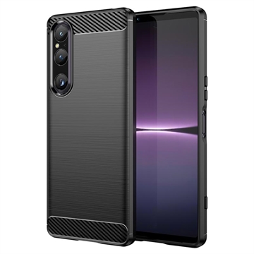 Sony Xperia 1 V Puzdro z Brúseného TPU - Uhlíkové Vlákno - Čierna