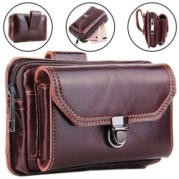 Business Series Universal Perster Leather puzdro pre smartfóny - hnedá