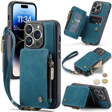 Hybridné puzdro Caseme C20 Zipper Pocket na iPhone 14 Pro – Modrá