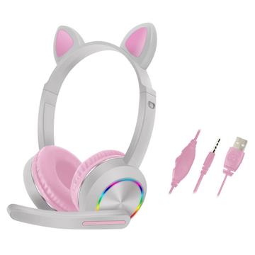 Cat Ears AKZ-020 Over-Ear Wired Headphones for Kids / Gaming Headset with Microphone - Grey