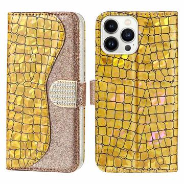 Croco Bling Series iPhone 14 Pro Wallet Case - Gold