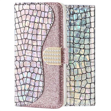 Croco bling iPhone x / iPhone xs peňaženka - strieborné