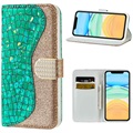 Croco Bling iPhone 12/12 Pro Peňaženka - zelená