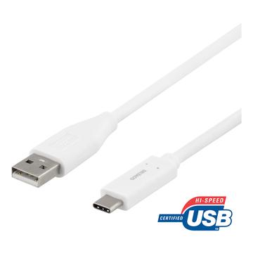 Kábel Deltaco USB 2.0 na USB-C - 1m/3A - biely