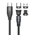 E7 3-in-1magnetic Cable with 540-degree Rotation - USB-C, Lightning, MicroUSB - 1m - Black