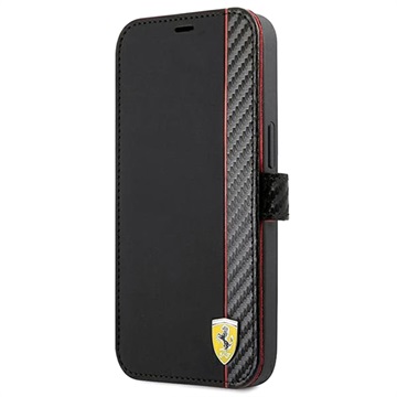 Ferrari na trati uhlíkový pruh iPhone 13 mini peňaženka - čierna