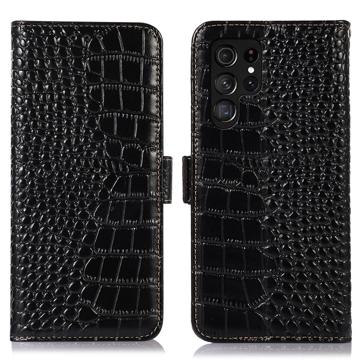 Crocodile Séria Samsung Galaxy S23 Ultra 5G Kožené Puzdro na Peňaženku s RFID