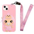 Cartoon Design iPhone 14 Plus TPU Puzdro s Vreckom na Zips - Prasa