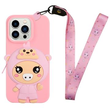 Cartoon Design iPhone 14 Pro Max TPU Puzdro s Vreckom na Zips - Prasa