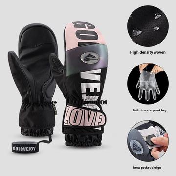 Golovejoy SK34 Winter Skiing Gloves - Waterproof, Windproof, Touch Screen Mittens - L - Black / Pink