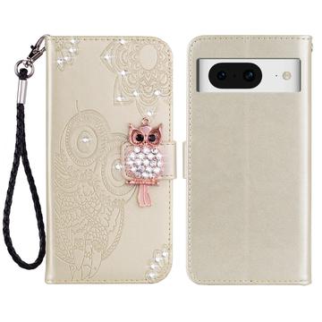 Google Pixel 8 Owl Rhinestone Wallet Case