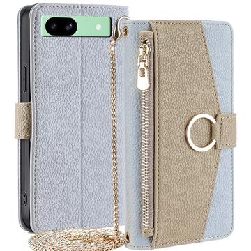 Google Pixel 8a Makeup Mirror Wallet Case w. Shoulder Strap - Blue