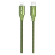 GreyLime 18W opletený USB-C / Lightning kábel – MFi Certified – 1m – Zelená