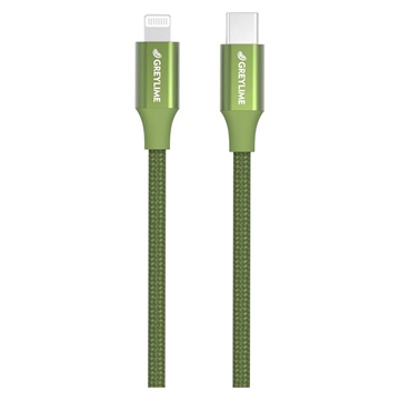 GreyLime 18W opletený USB-C / Lightning kábel – MFi Certified – 2m – Zelená