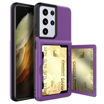 Samsung Galaxy S21 Ultra 5G Hybrid Case so skrytým zrkadlom a slotom na kartu - Purple