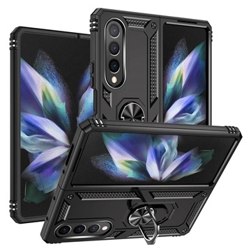 Samsung Galaxy Z Fold4 Hybrid Case s Kovovým Kickstandom - Čierna