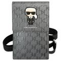 Taška cez Rameno na Smartfón Karl Lagerfeld Monogram Ikonik - Strieborná