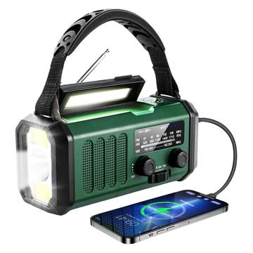 Lippa FM Emergency Radio with Hand Crank, Solar Panel, Compass, and 10000mAh Power Bank - Green