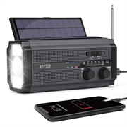 Lippa LPFMR02 FM Emergency Radio with Hand Crank, Solar Panel, Power Bank 4500mAh - Black