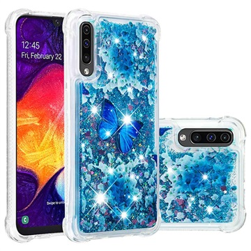 Kvapalné trblietky Samsung Galaxy A50 TPU Case - Blue Butterfly