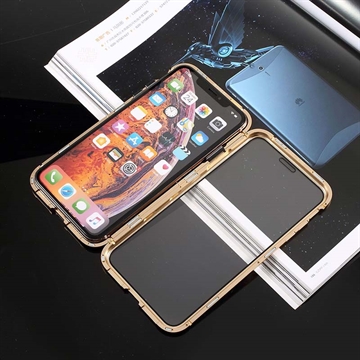 iPhone XS/X Magnetic Case with Tempered Glass - Gold