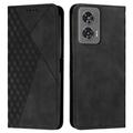 Motorola Edge 50 Fusion Rhombus Pattern Wallet Case with Magnetic Closure - Black