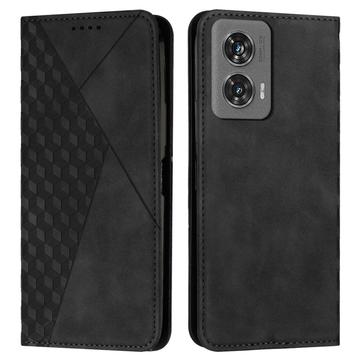 Motorola Edge 50 Fusion Rhombus Pattern Wallet Case with Magnetic Closure - Black