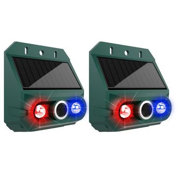 N911Z Solar-Powered Ultrasonic Bird Repellent with LED Flashing and Motion Sensor Alarm - 2 Pcs.