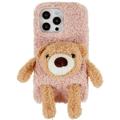 3D Plush Doll iPhone 14 Pro TPU Puzdro - Béžová / Medveď