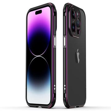 Kovový Nárazník iPhone 14 Pro Max v štýle Polar Lights - Černá / Fialová