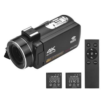 Portable 4K Digital Video Camera with Two Batteries - Black