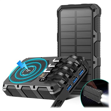 PSOOO M2 Wireless Solar Power Bank - 36800 mAh - Čierna