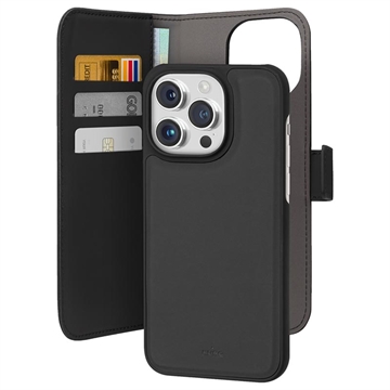 Puro 2-v-1 magnetický iPhone 15 Pro Wallet Case (Otvorená krabica - Hromadné vyhovujúce) - Čierna