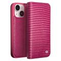 Qialino iPhone 15 Plus Wallet Leather Case - Crocodile - Hot Pink