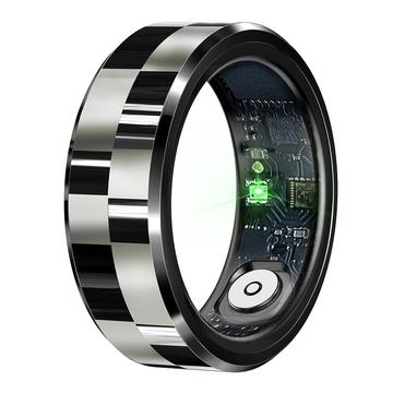 R9 Premium Stainless Steel Smart Ring with Charging Case - Size: 9/18.9mm - Black