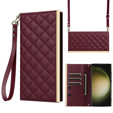 Samsung Galaxy S23 Ultra Luxury Quilted Wallet Case - Wine Red