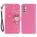 Samsung Galaxy S24 FE Owl Rhinestone Wallet Case - Hot Pink