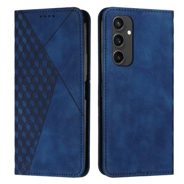 Samsung Galaxy S24 FE Rhombus Pattern Wallet Case with Magnetic Closure - Blue