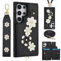 Samsung Galaxy S24 Ultra Flower Decor Case w. Strap - Black