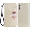 Samsung Galaxy S24+ Owl Rhinestone Wallet Case - Gold