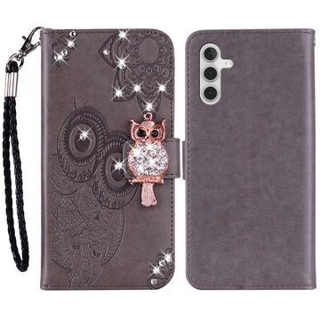 Samsung Galaxy S24+ Owl Rhinestone Wallet Case - Grey